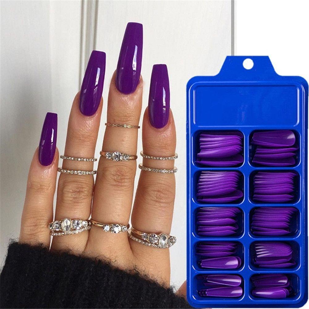 100Pcs/Set Ballerina Acrylic UV Gel False Nail Tips Manicure Coffin Fake Nails Full Cover