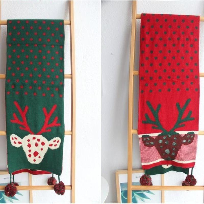 Рождественский женский шарф с оленями, в горошек, двухсторонний, с шерстяными помпонами, вязаный, корейский, осенне-зимний, повседневный, модные женские аксессуары