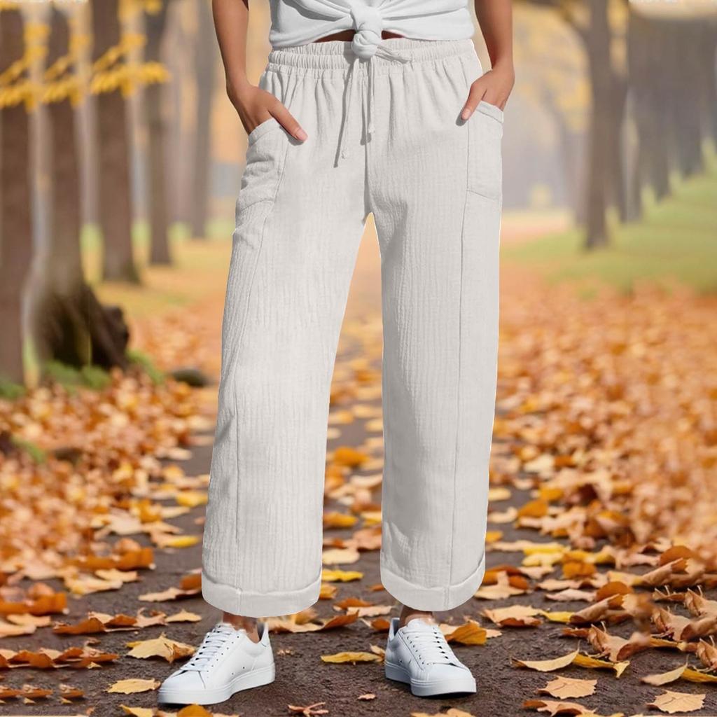 Women's Pants Fashion Casual Pants Solid Color Drawstring High Waist Pants With Pockets