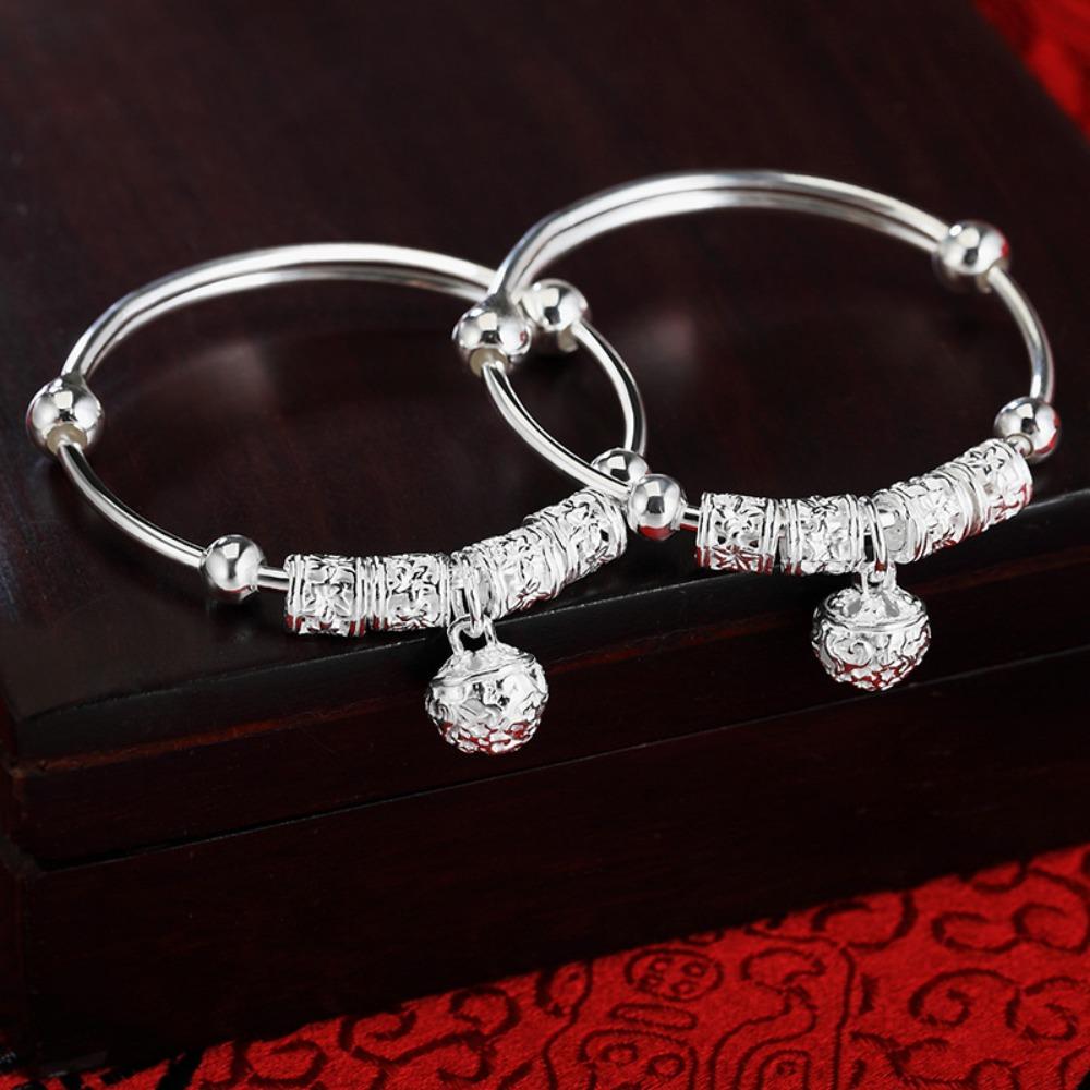Baby Bracelet Silver Plated Bell Bangle Gift for Newborn Boys Girls Infant Baptism Birthday Present