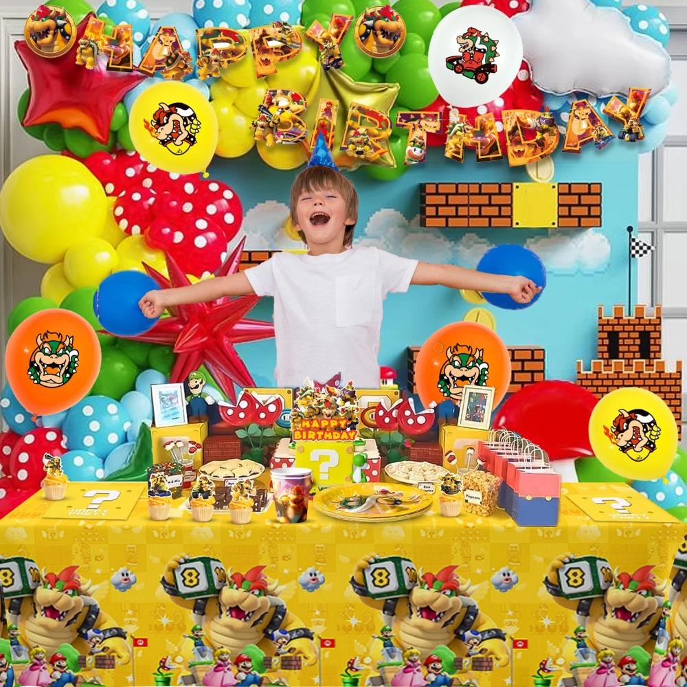 112pcs Bowser King Koopa Party Decorations - Bowser King Koopa Plates Banner Cake Toppers Tablecloth Etc Birthday Party Supplies