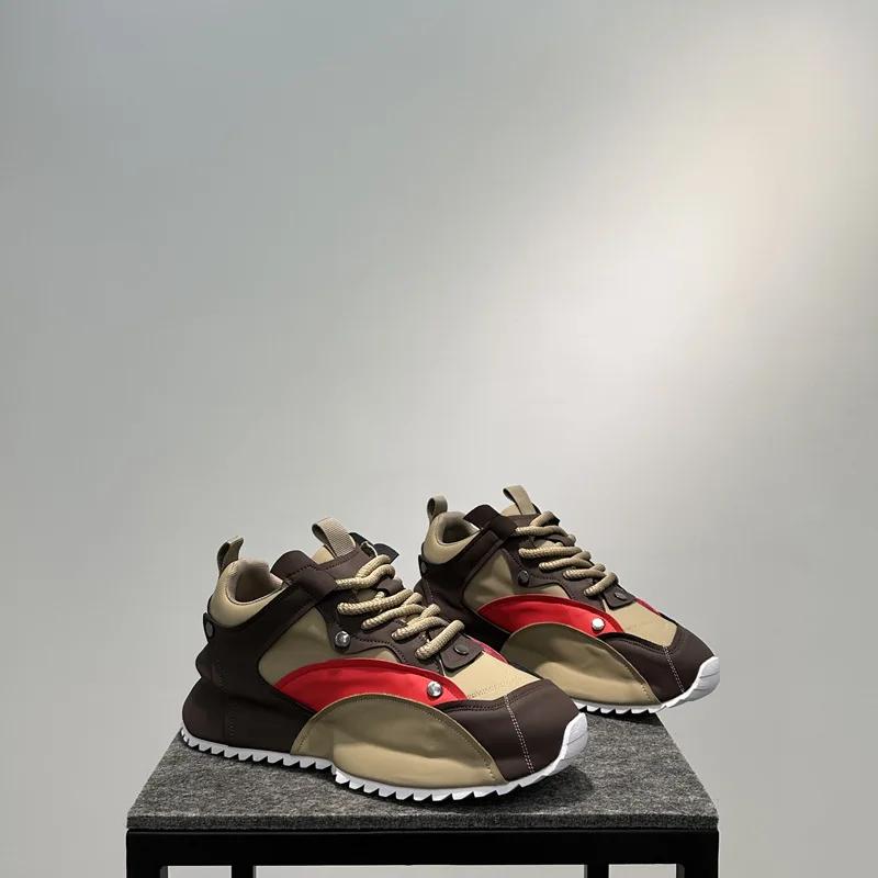 Модные дизайнерские массивные кроссовки с цветными блоками для мужчин, модные повседневные кожаные дышащие туфли на увеличенной платформе