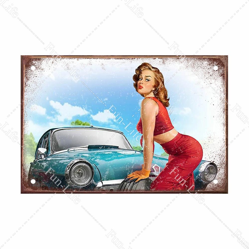 Красота девушки винтажный металлический плакат Ретро жесть Компактная автомобильная жестяная вывеска доска для домашнего паба, бара, кафе, гаража, декор стен 20x30 см