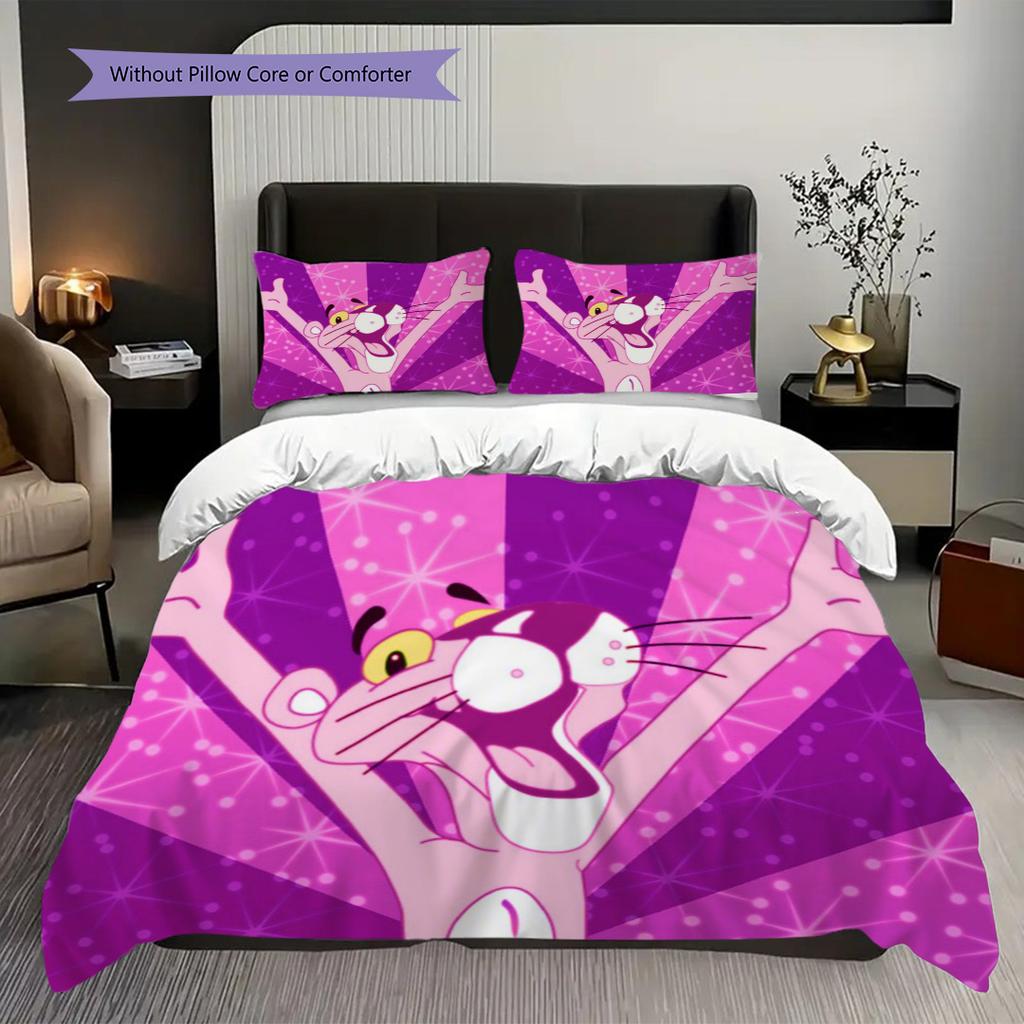 Cartoon Cat Pink Background Bedding 1 Duvet Cover 2 Pillowcase Without Core Bedding Set Soft And Comfortable Christmas Birthday Gift