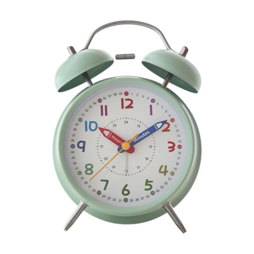 Pencil Design Children's Alarm Clock Battery Operated Portable Retro Alarm Clock with Night Light Metal Frame Bell Alarm Clock