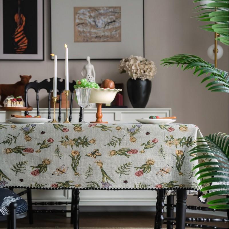 French Vintage Embroidered Tablecloth With Floral Woven Jacquard Rectangular Dining Table Cover Home Decor