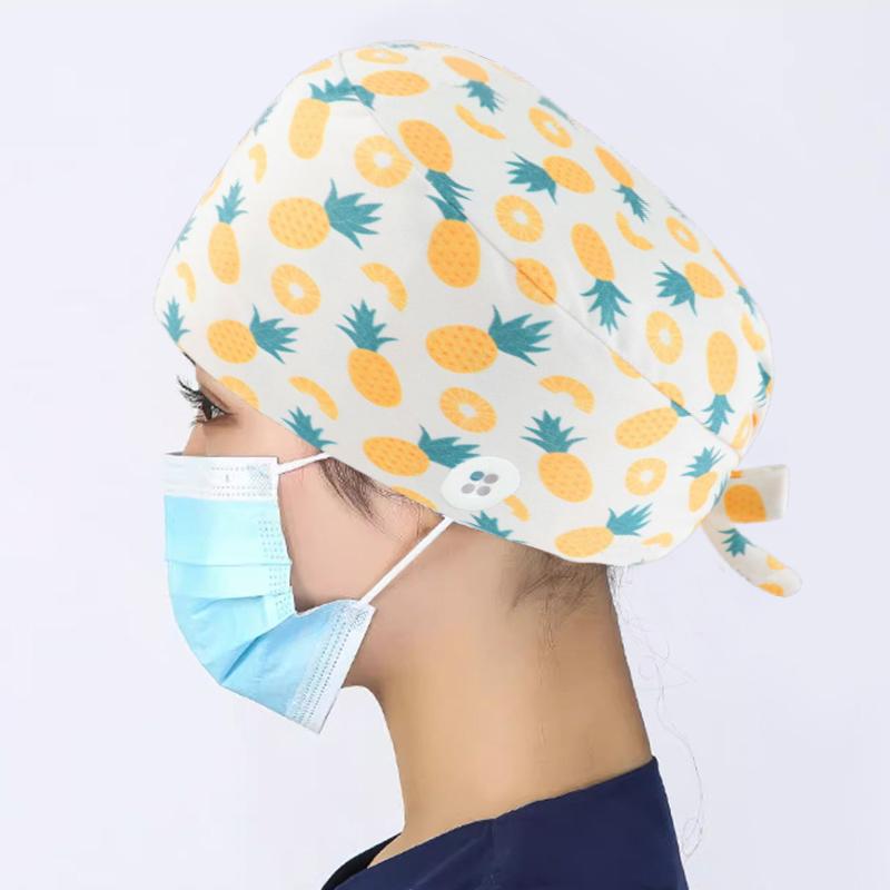 Унисекс Регулируемая завязка Хирургическая шапочка для операционной, хлопковая шапочка для медсестры с принтом, пылезащитная рабочая шапочка