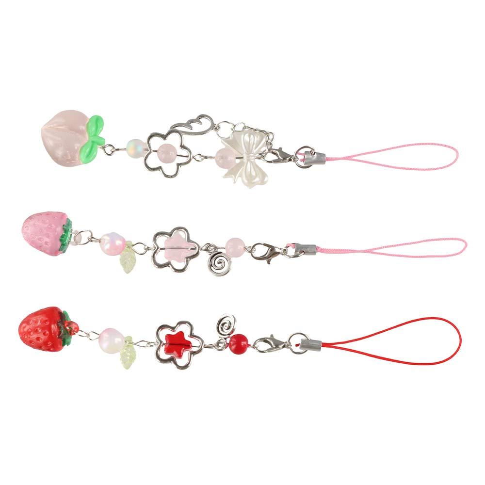 Прозрачный шнурок для телефона в виде клубники, бусины, подвеска для мобильного телефона, брелок для ключей