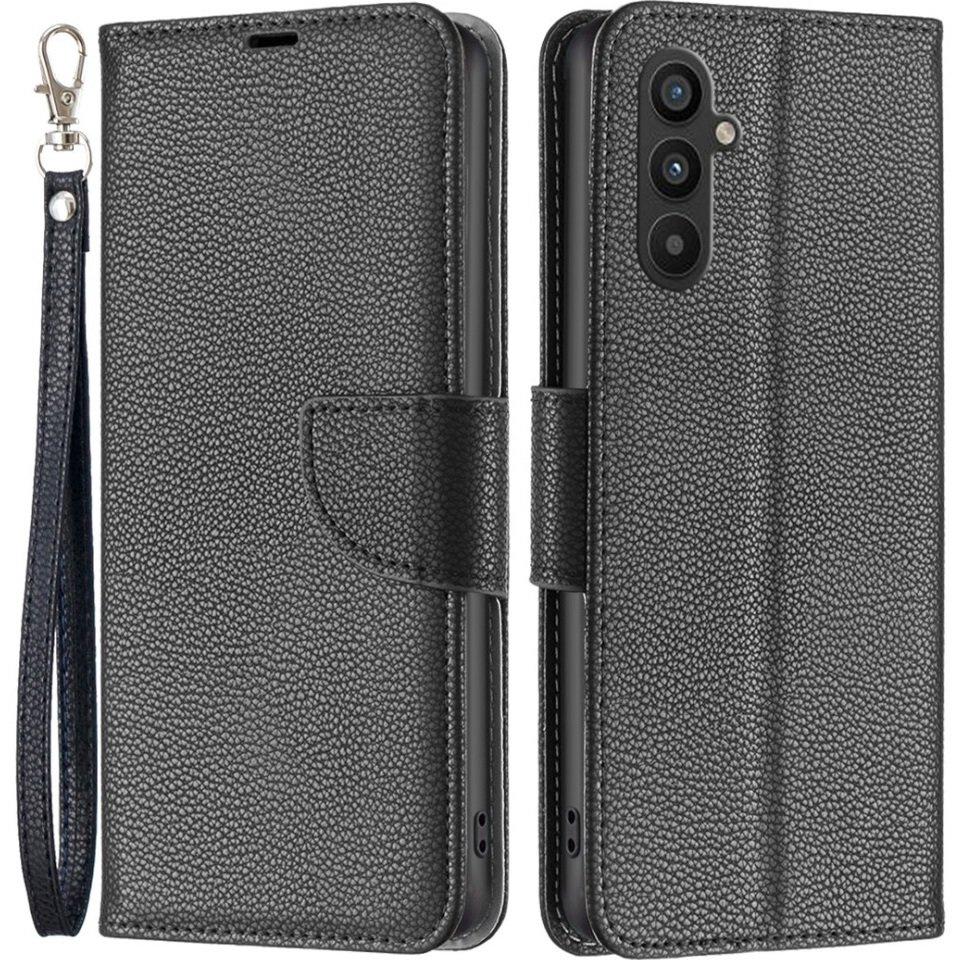 Samsung Galaxy A34 5G Flip Case, Wallet Litchi Magnet, Black