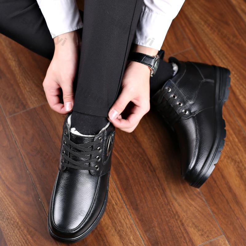 2024 New Men’s Shoes Winter Thicken Keep Warm Men's Casual High-Top Leather Ankle Boots Thick Anti Slip Cotton Shoes