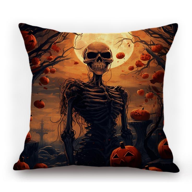 Halloween Skull Scarecrow Witch Creepy Pumpkin Face Autumn Carnival Decoration Sofa Throw Pillow Case Cotton Linen Cushion Cover