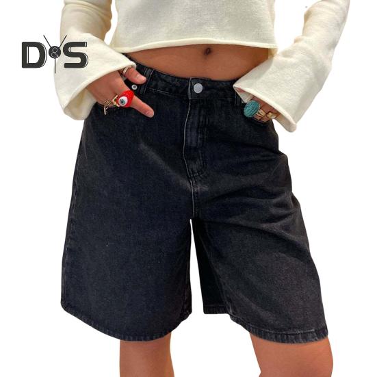 Женские джинсовые шорты длиной до колена с карманами, мешковатые джинсовые шорты-бермуды со средней посадкой, прямые джинсы, короткие брюки