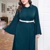 Плюс Размер Женское Осеннее Свободное Винтажное Однотонное Рубашечное Воротник Темпераментное Пригородное Литературное Платье с Завышенной Талией