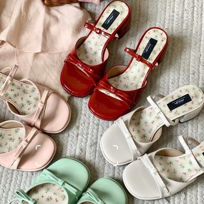 Jasmine Road~ Sweet Wind сандалии на толстом каблуке женская одежда лето 2025 новые сандалии с открытым носком One-Word Fairy