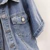 Women's Cropped Denim Jackets Lapel Button Down Trucker Jean Jackets Summer Short Sleeve Casual