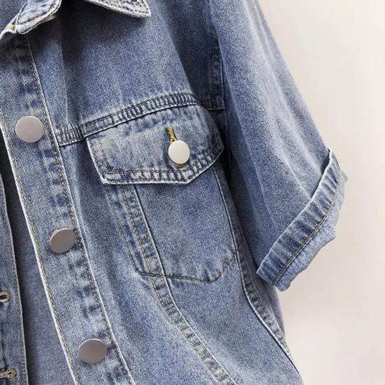 Women's Cropped Denim Jackets Lapel Button Down Trucker Jean Jackets Summer Short Sleeve Casual
