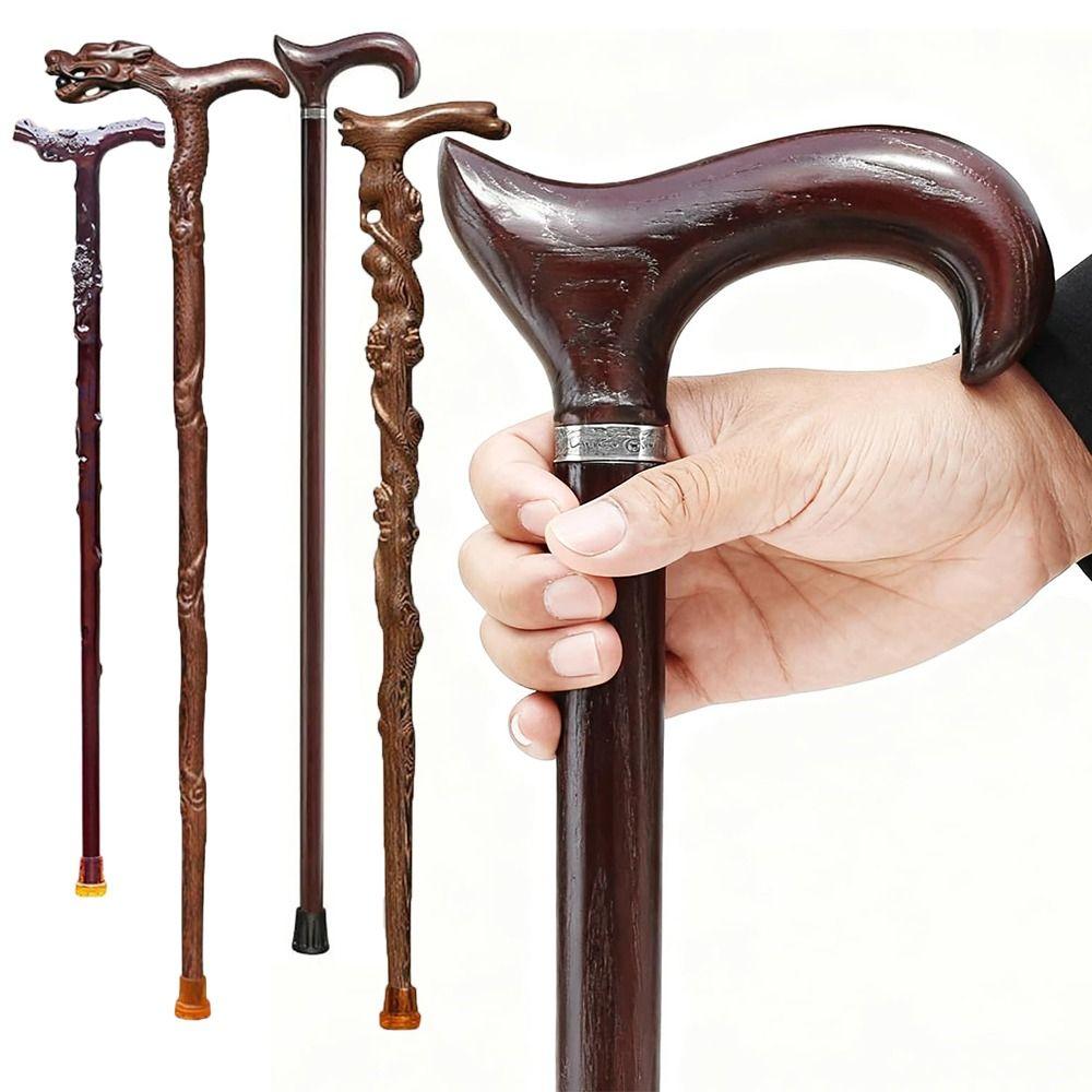 Handmade Dragon Canes Pine Carving Walking Ergonomic Stick New Wooden Walking Canes for Men Women
