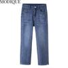 MODIQUE, весенние большие размеры, новые женские свободные винтажные прямые эластичные длинные джинсы с высокой талией, женские повседневные универсальные брюки, брюки