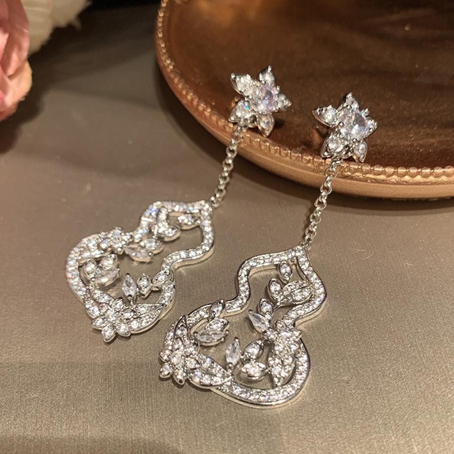Серебряная игла циркон цветок тыква бахрома серьги женские новые китайские пусеты легкая роскошь высококачественные серьги дизайнерское исполнение нишевые