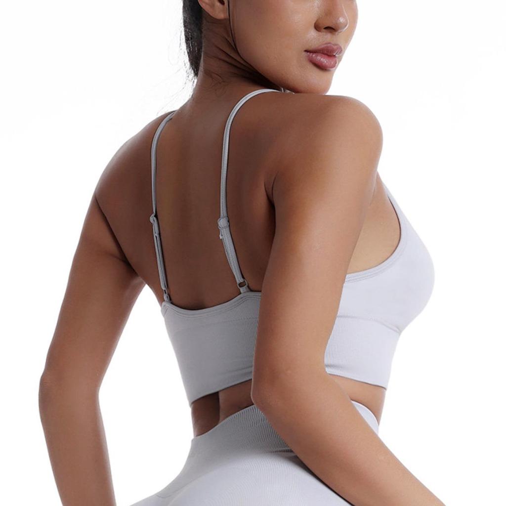 Женский бесшовный спортивный бюстгальтер кросс-боди на тонких бретелях, со съемными вкладышами и однотонный
