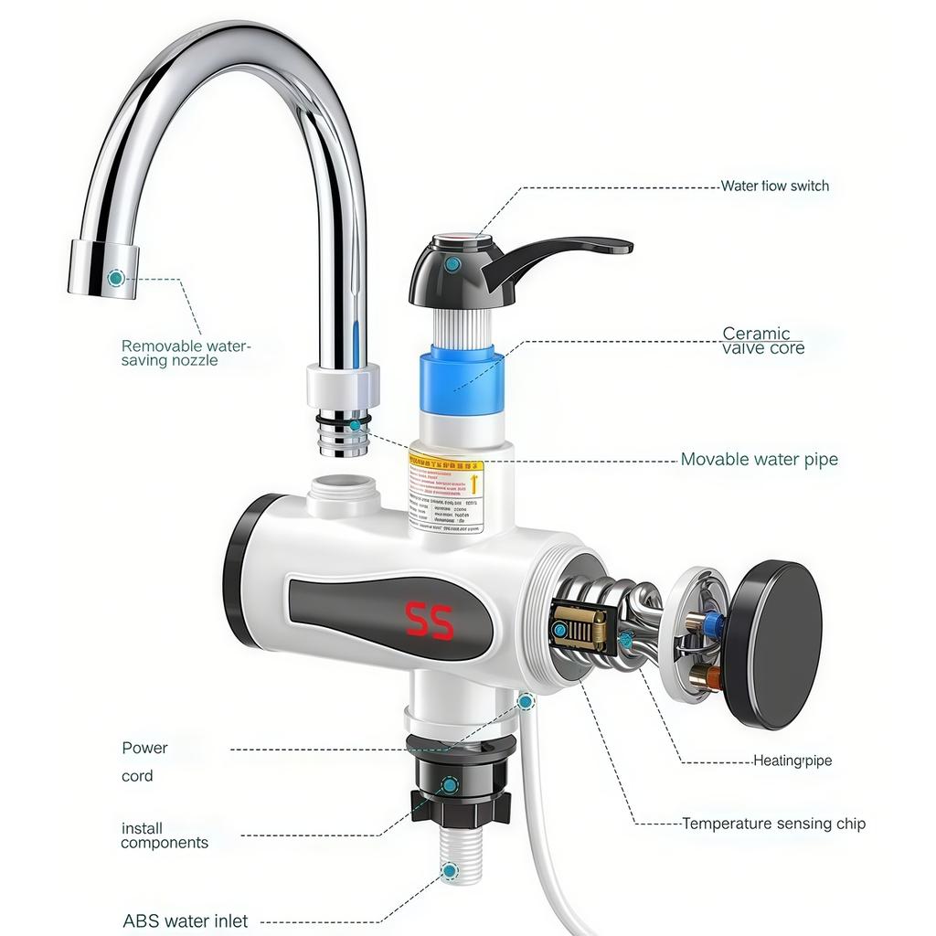 Безрезервуарный водонагреватель, смеситель для душа, мгновенный водонагреватель, электрический кран, мгновенный нагрев горячей воды для кухни и ванной комнаты
