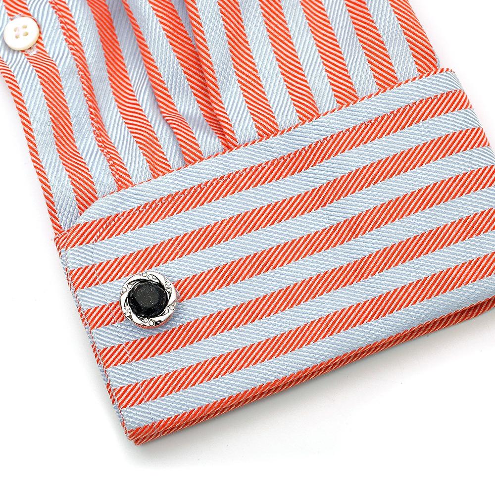 Men's Cufflink Set, Black Blue Sandstone with Rhinestone Cufflinks, Comes with an Gift Box.