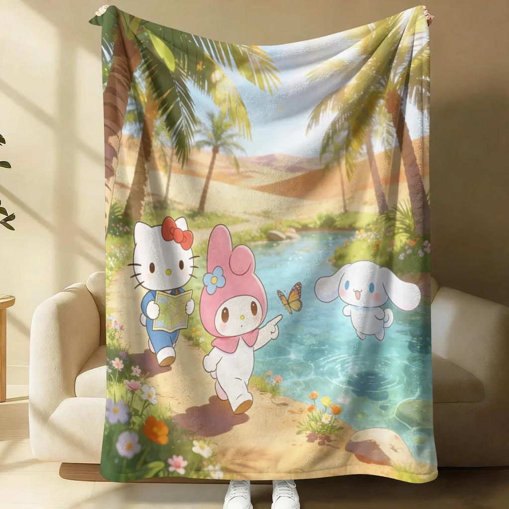 Sanrio Cute Warrior Flannel Blanket Soft Warm Fluffy Throw Home Decor Luxury Bedding Sofa Bed Cover Lightweight Summer Blanket