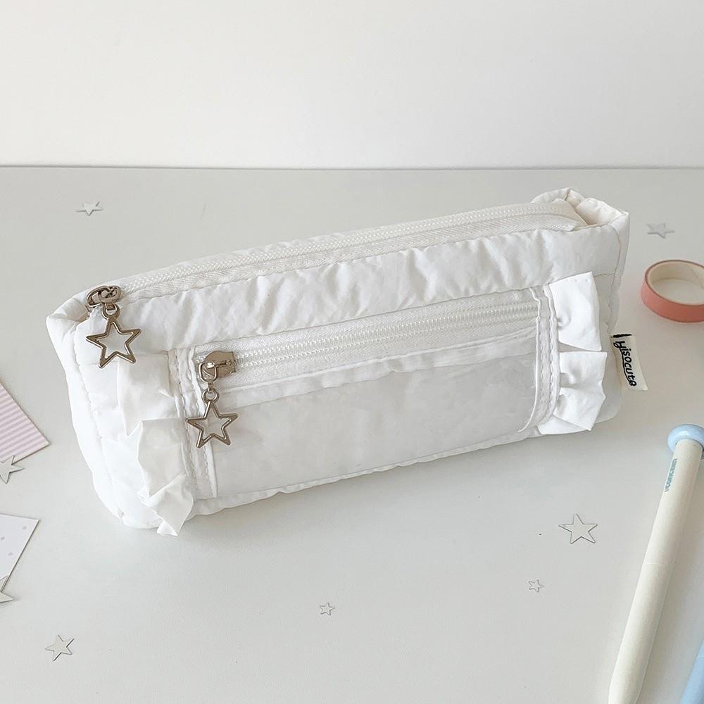 Star Zipper Ruffled Pencil Case Ruffled Edge Pencil Pouch Korean Ruffled Stationery Bag Office