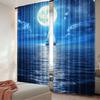 2Pcs Moon Sea Curtain Blue Scenery Landscape Ocean Night Moonlight Cloud Starry Stars Modern For Men Women Decor Suitable For