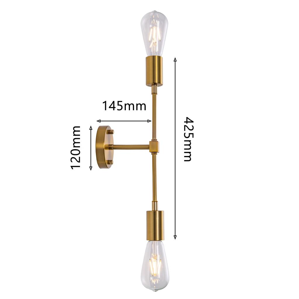 Chende Brass Wall Light, Retro Two-Light Wall Lamp, E26 Gold, for Bathrooms, Bathroom Mirrors, and Rooms, "Wall-2Light-Gold-JP"