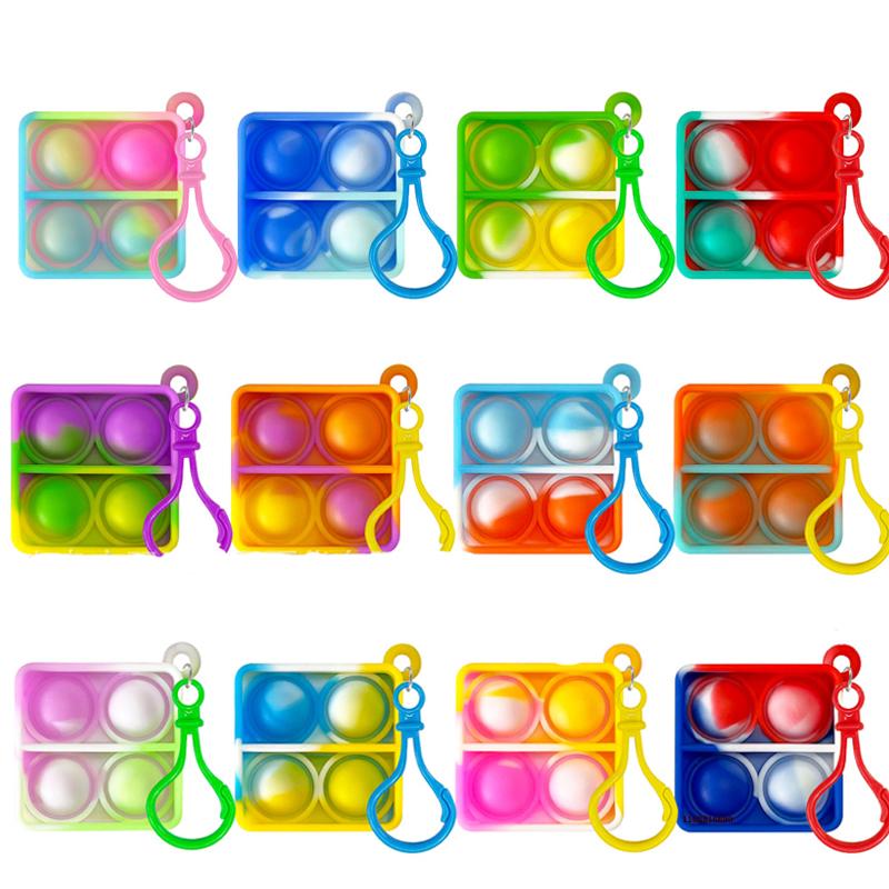 10/50Pcs Heart Square Mini Keychain Fidget Toys Push Bubble Stress Relief Special Needs Squeeze Toys Buckle Keyring Kids Adult