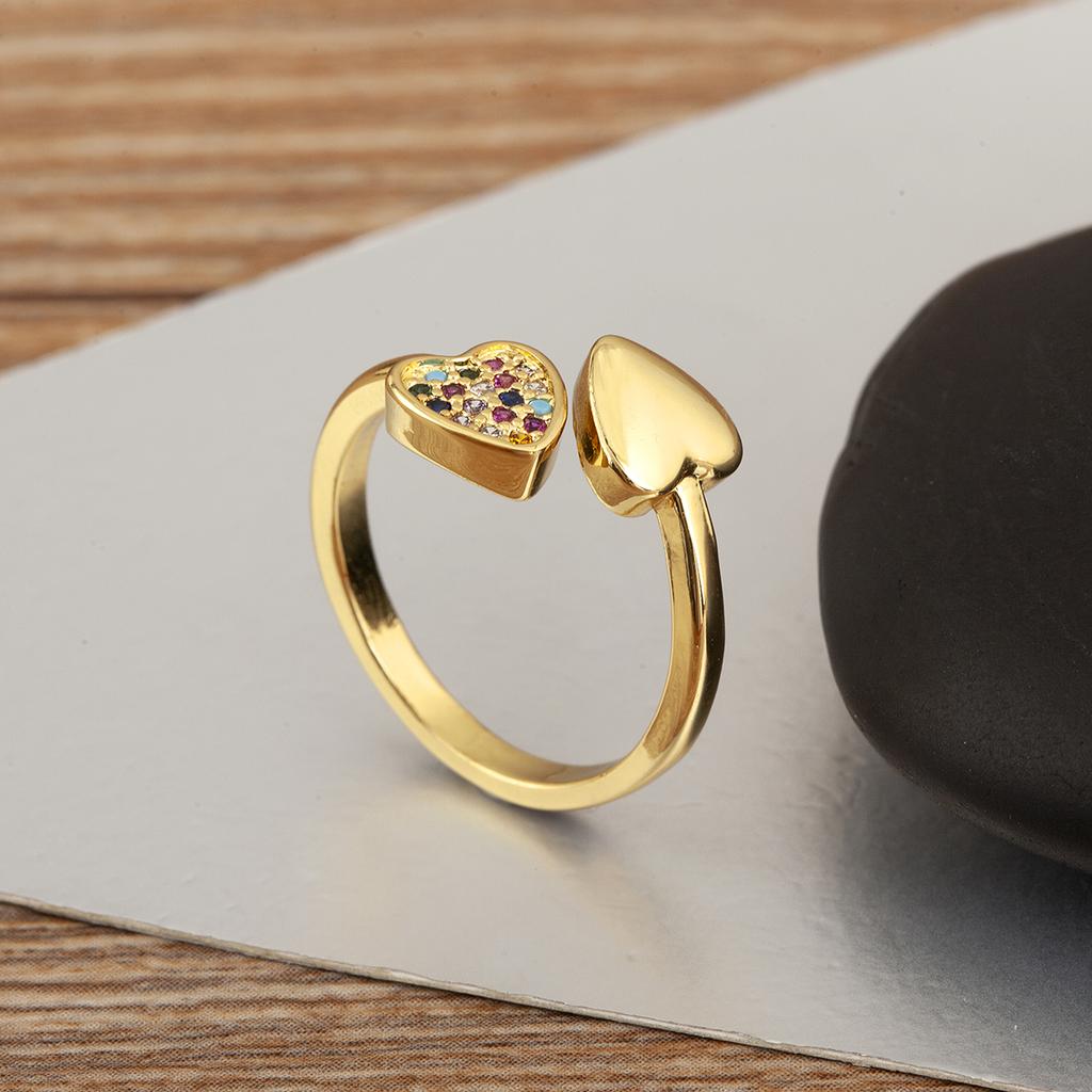 Nidin New Arrival Romantic Heart Design Zircon Opening Adjustable Rings For Female Male Couples Finger Jewelry Daily Party Gifts