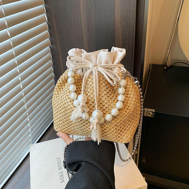 Маленькая сумка из ткани Grass, усовершенствованная сумка Pearl Sensation, открывающаяся через шнур, универсальная, модная, с хорошим обзором, сумка на цепочке через плечо