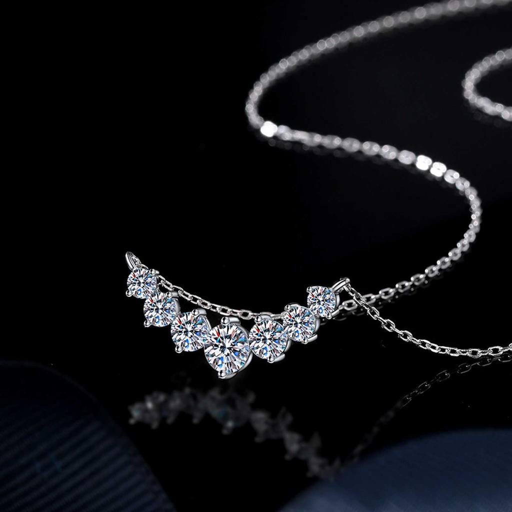 Moissanite Seven Princess Smile Necklace, S925 Sterling Silver Choker Pendant, Elegant Women's Jewelry
