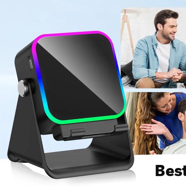 NEW 5 In 1 Auto-induction Wireless Induction Speaker 8 Mode RGB Light Phone Stand Surround Sound Portable Bluetooth Phone Holder
