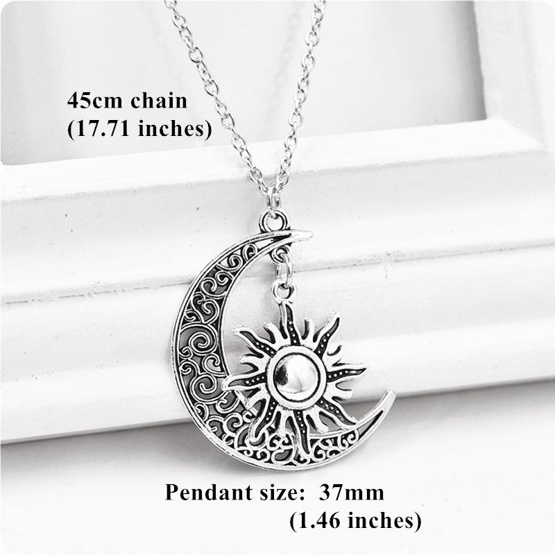 Винтажное ожерелье серебряного бронзового цвета с изображением солнца и луны, кулон в форме полумесяца, ожерелье для женщин и мужчин, ювелирные изделия с изображением Солнца и Луны, подарки