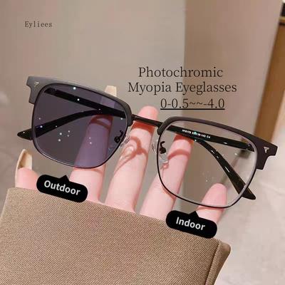 Новые деловые полукадровые фотохромные очки для близорукости, уличные солнцезащитные очки с изменением цвета, готовые очки для близорукости, диоптрии
