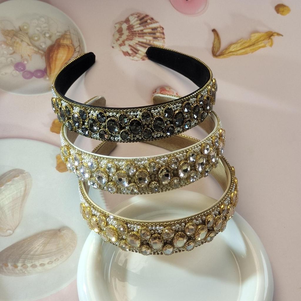 High-End Rhinestone Pearl Wide Headband – Versatile Korean Style for Women