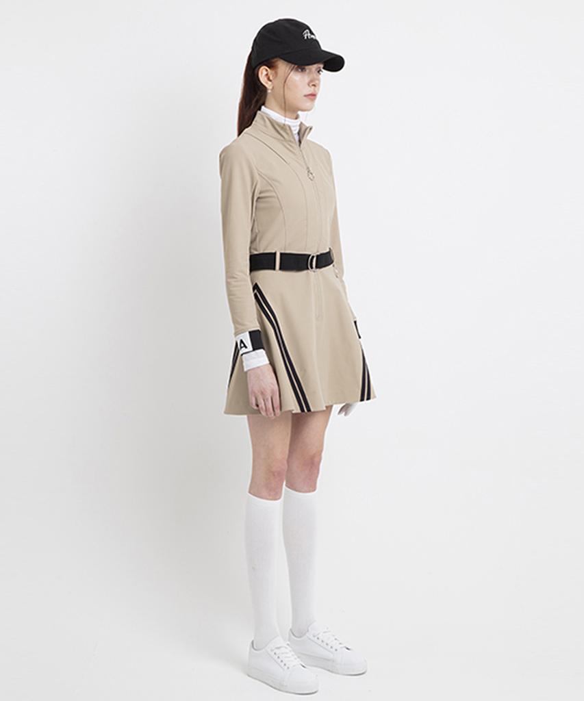 A Ben Field Belted Zip-Up Dress Beige