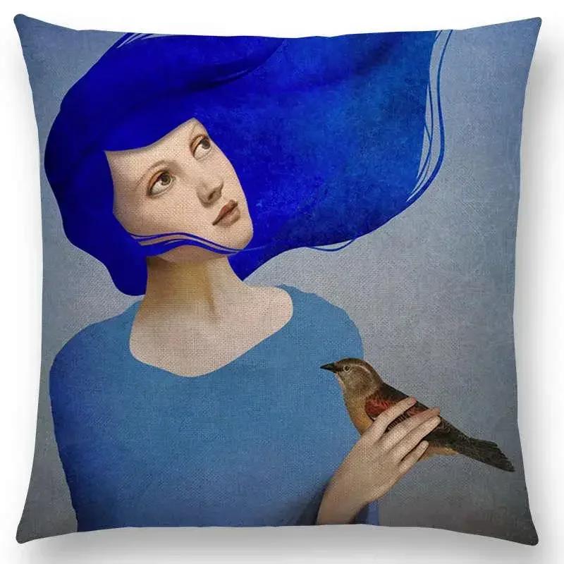 45x45cm Elegant Women Lovely Girl Shakespeare Fantasy Painting Moon Night Swan Dream Tree Cushion Cover Sofa Throw Pillow Cover