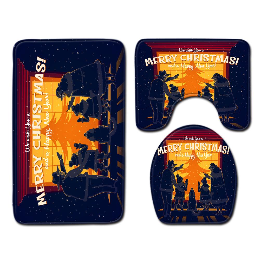 Рождественский коврик для ванной, туалетный трехпредметный набор