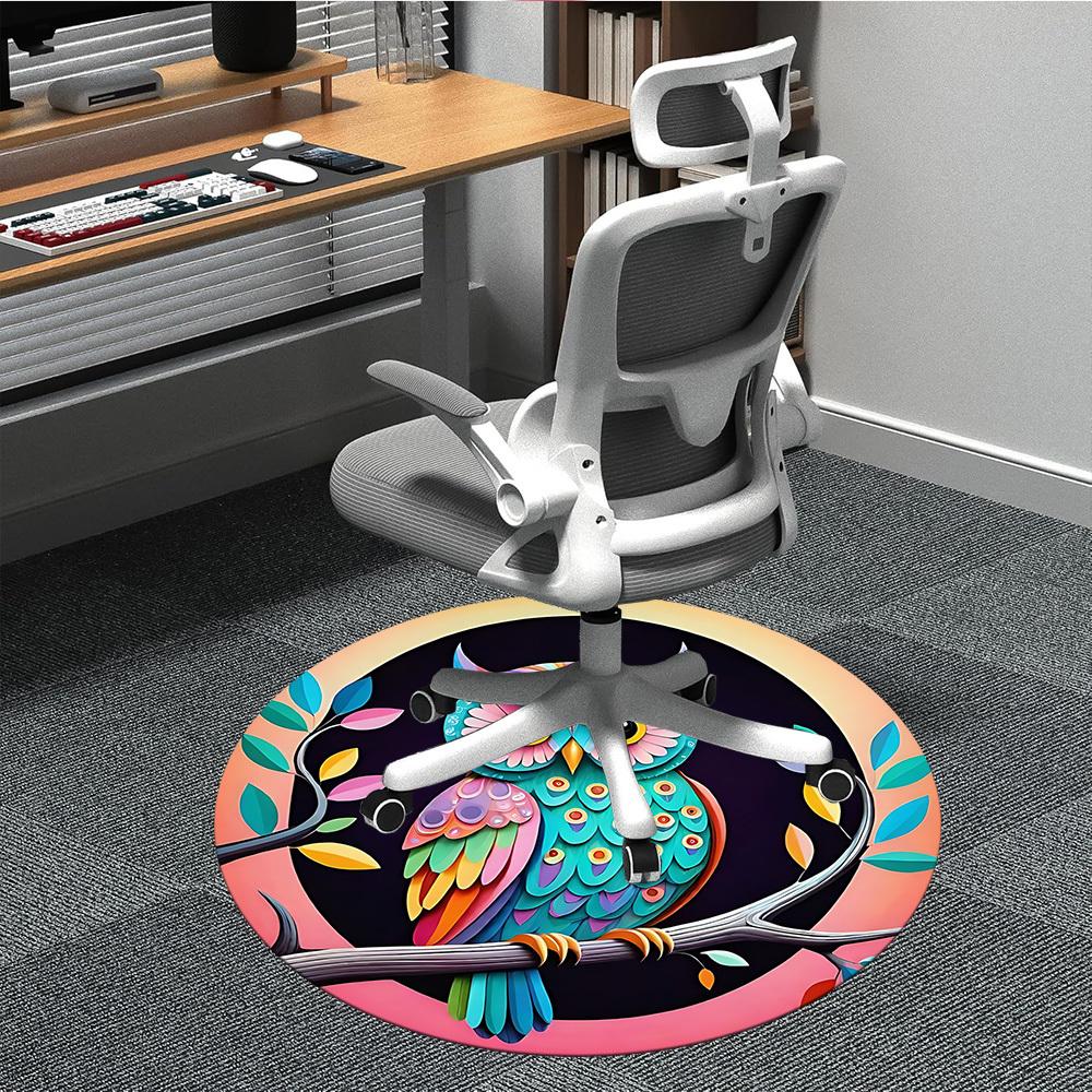 1pc Owl Artwork Office Round Rug, Non-slip, Soft and Durable Office Rug for Interior Decoration, Perfect for Office, Beautiful Decoration yy260323090