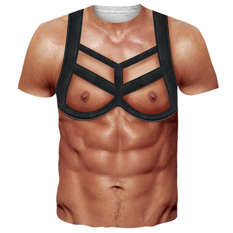 Футболка с забавным принтом Muscle Body 3D, мужская дизайнерская одежда, уличная одежда, футболки с коротким рукавом, футболки с уродливыми волосами на груди, одежда