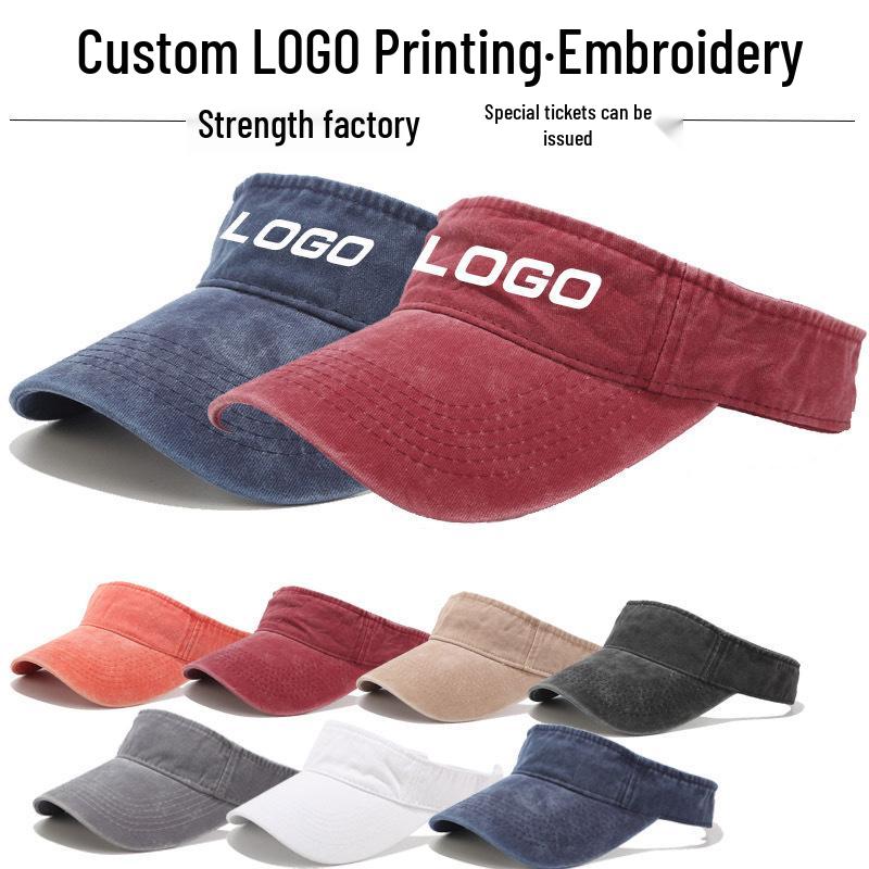 Унисекс Кепка-козырек из выстиранного денима с вышитым логотипом - Дышащая защита от солнца для спорта