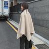 Women's Mid-Length Wool Cape Coat - Thick, Loose, Lace-Up Shawl for Winter