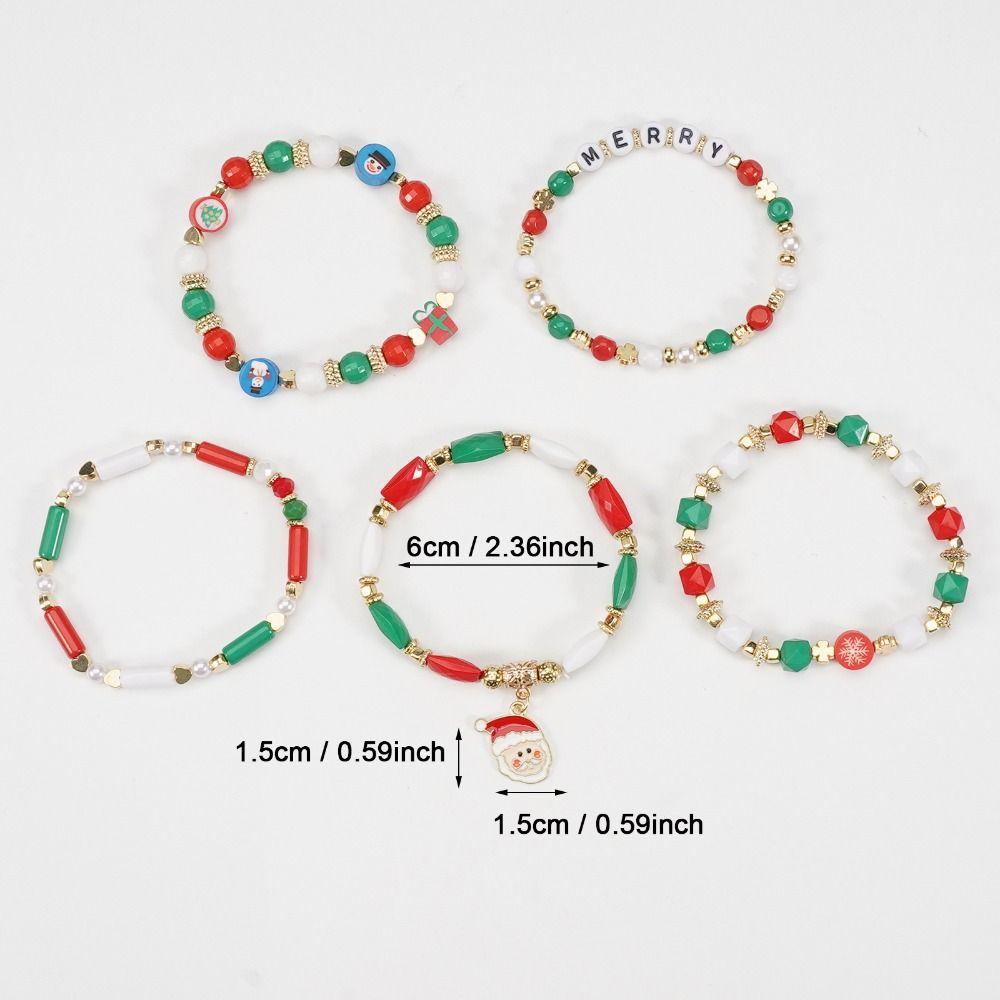 5Pcs Snowman Christmas Bracelet Multi-Layer Stacking Rope Chain Bangle Beaded Bracelet Gifts