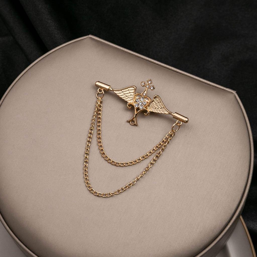 Европейская и американская мода Двухслойная цепочная брошь - Дизайн в стиле британского двора с крестом и нотой для мужчин