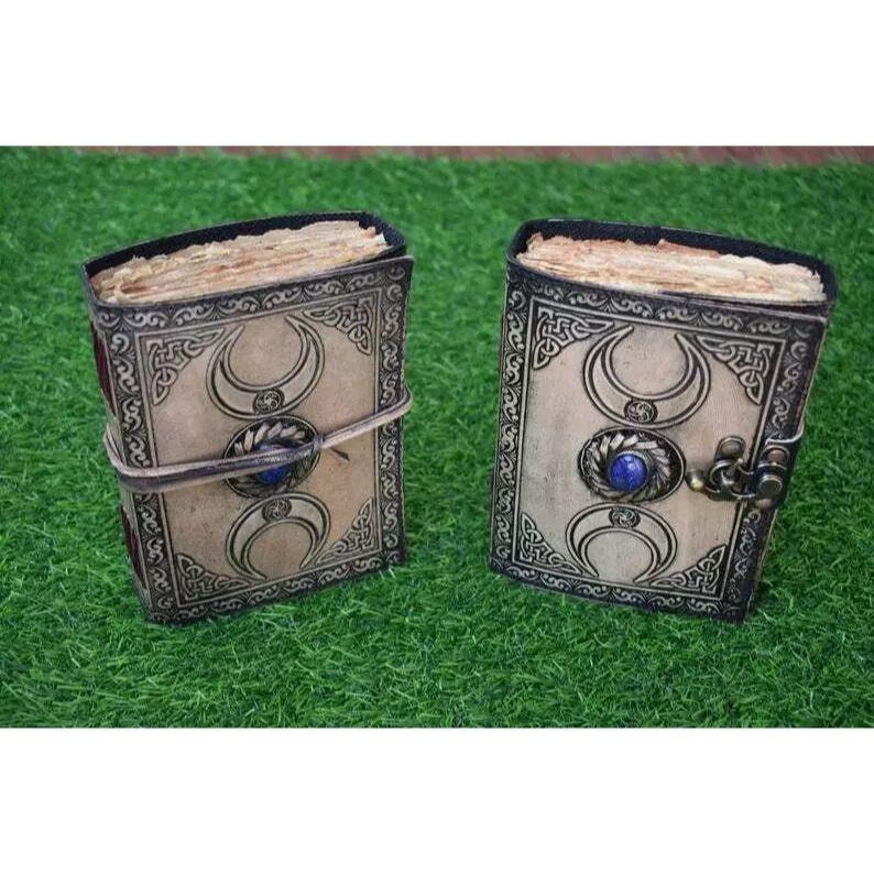 Набор из 2 винтажных кожаных журналов, гримуар, Кельтский ведьмин камень, кожаная книга теней