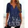 Trendy And Cool Women's Summer Loose V-neck Pullover Short-sleeved Button Printed T-shirt