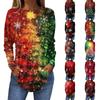 Ladies' Loose Round Neck Retro Pattern Printed Long Sleeved T-shirt Top Pullover For Christmas